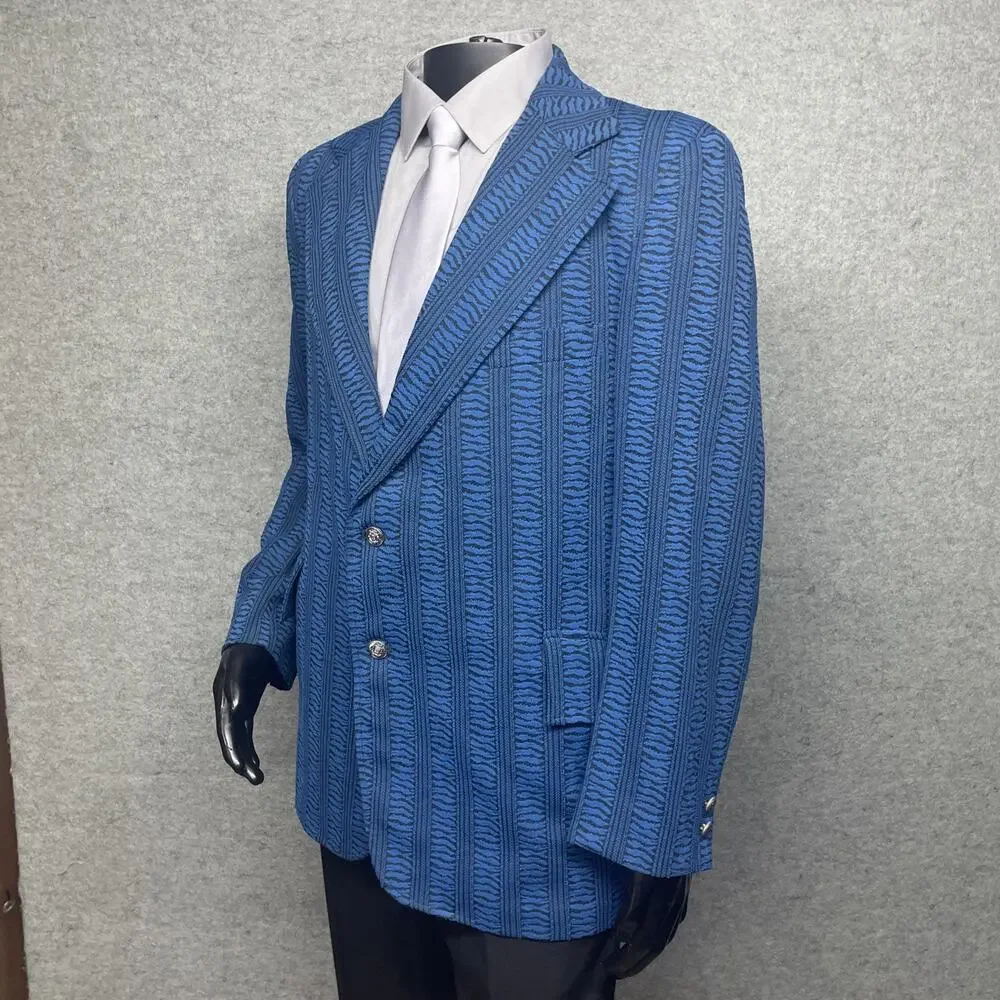 Vintage Guild Crafted by Howard Men 40L Blazer Textured Blue Black Metal Buttons